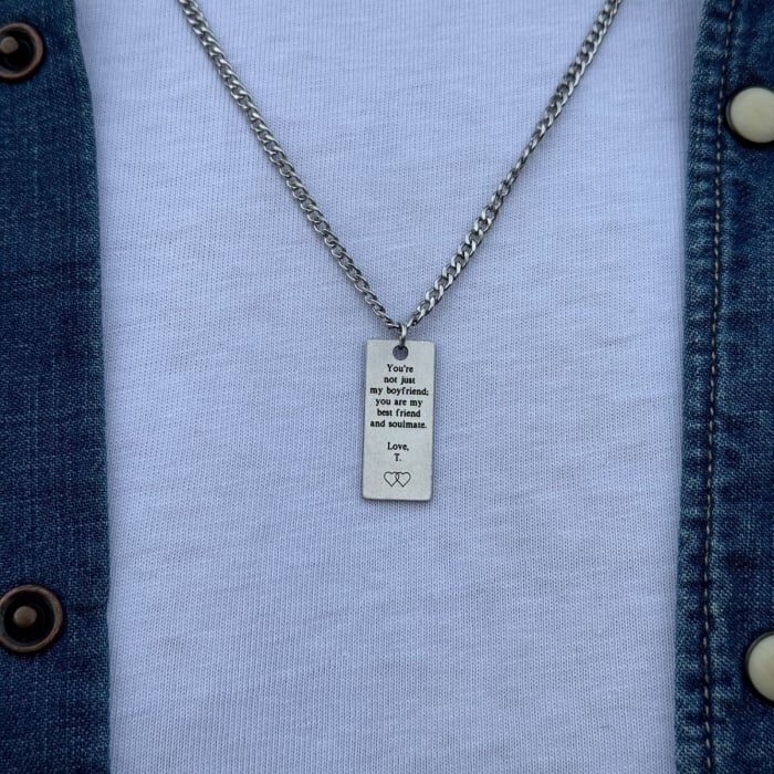 Colier Bărbați cu Plăcuță Personalizată Text, Oțel Inoxidabil Premium [4]