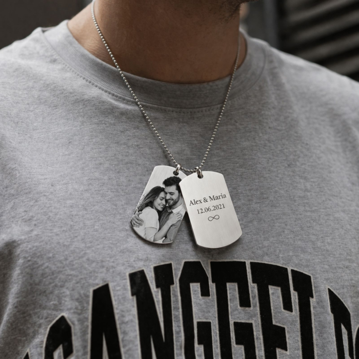 Lanț Inox Bărbați cu 2 Plăcuțe Army – Personalizat Foto & Text, Lanț cu Biluțe [2]