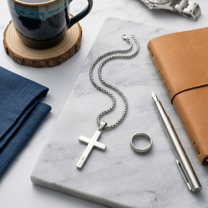 Lanț Inox Bărbați cu Cruce Personalizată Text – Gravură Față/Verso, Lanț Box [5]