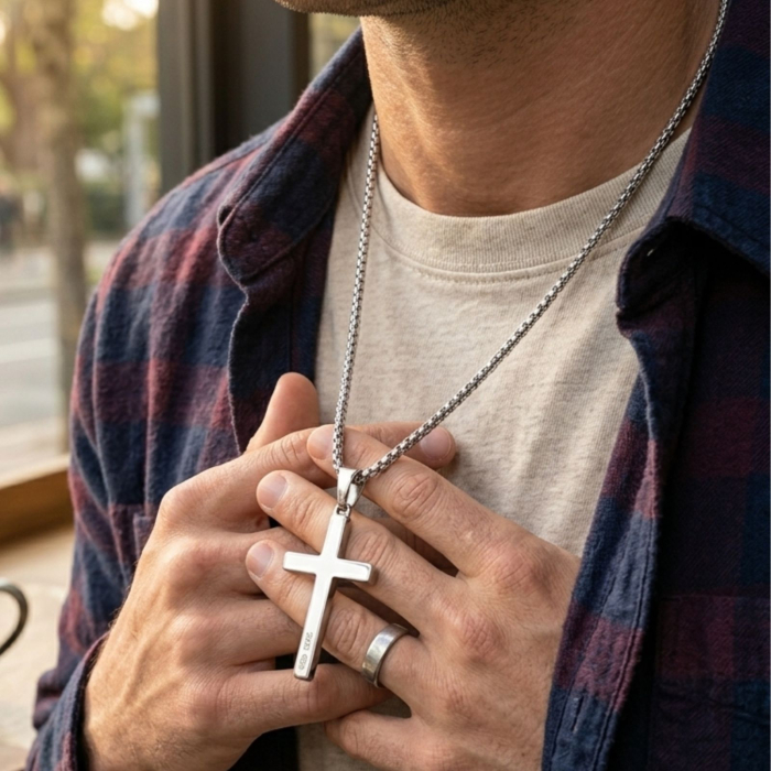 Lanț Inox Bărbați cu Cruce Personalizată Text – Gravură Față/Verso, Lanț Box [4]