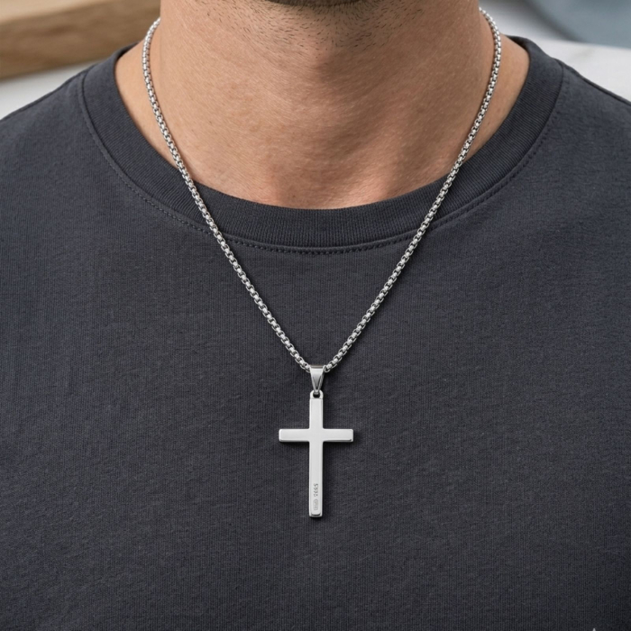 Lanț Inox Bărbați cu Cruce Personalizată Text – Gravură Față/Verso, Lanț Box [2]