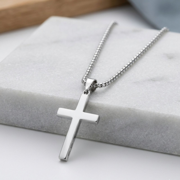 Lanț Inox Bărbați cu Cruce Personalizată Text – Gravură Față/Verso, Lanț Box [3]