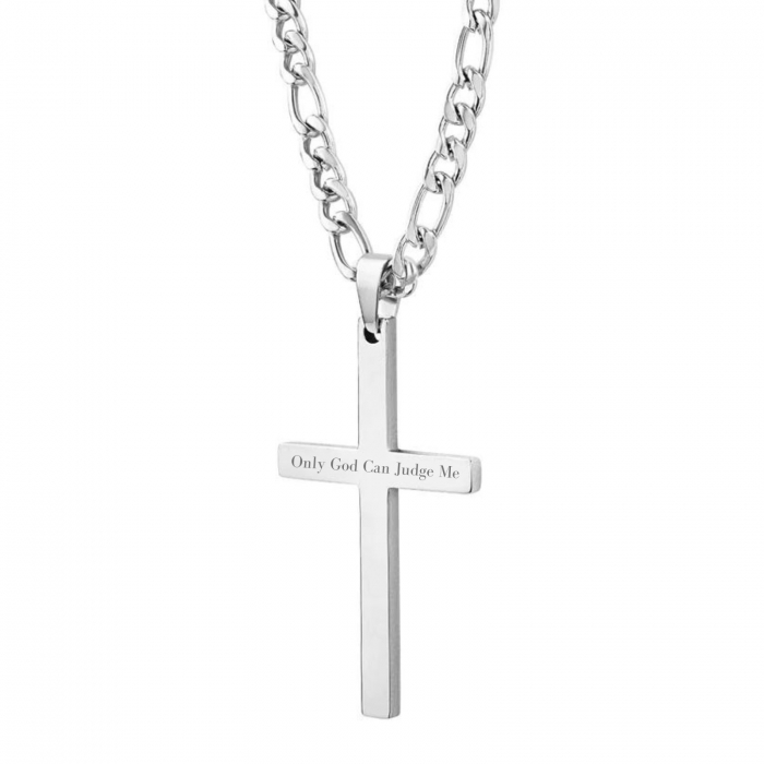 Lanț cu Cruce Bărbați din Oțel Inoxidabil, Personalizat, Lanț Figaro [1]