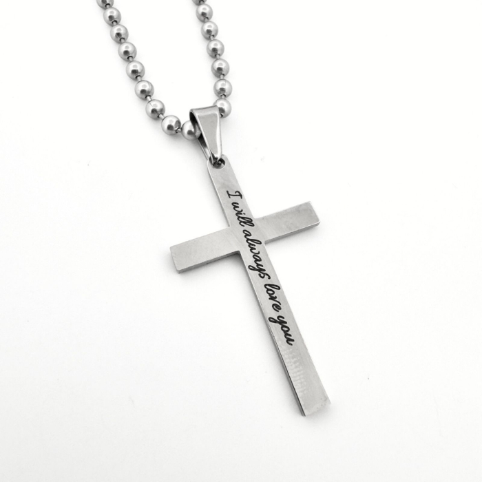 Lanț Inox Bărbați cu Cruce Personalizat Text, Lanț cu Bile [2]