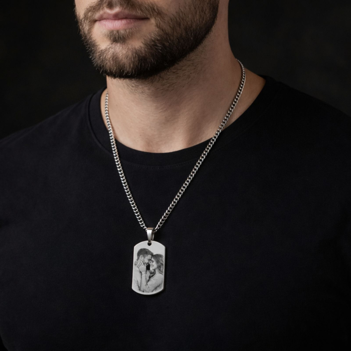 Lanț Inox Bărbați cu Plăcuță  Army – Personalizat Foto & Text, Lanț Cuban 5mm [2]