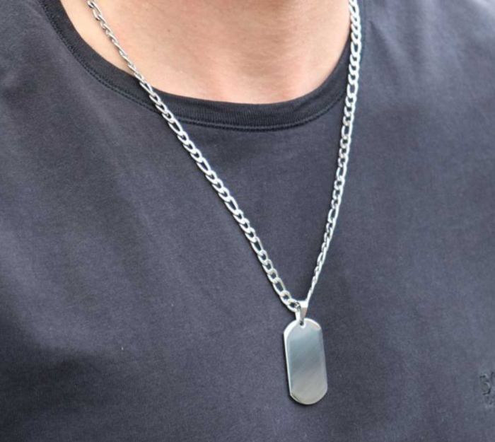 Lanț Inox Bărbați cu Plăcuță  Army – Personalizat Foto & Text, Lanț Figaro [2]