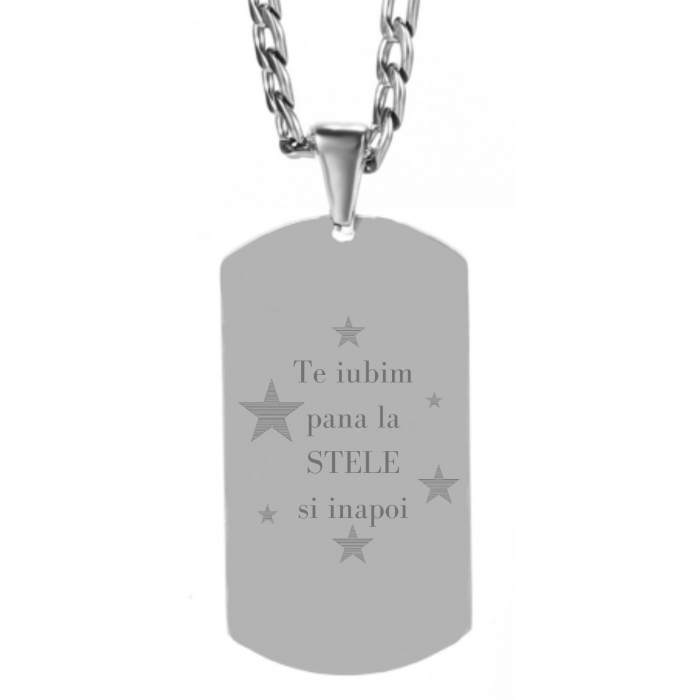 Lanț Inox Bărbați cu Plăcuță  Army – Personalizat Foto & Text, Lanț Figaro [3]