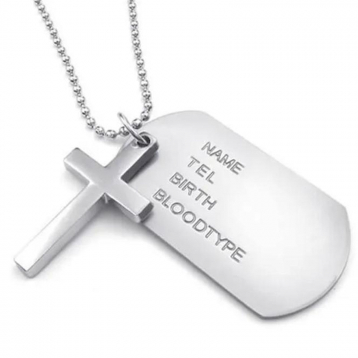 Lanț Inox Bărbați cu Cruce și Plăcuță  Army – Personalizat Foto & Text [2]