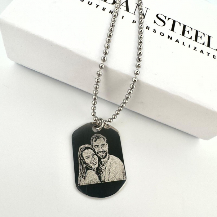 Lanț Army Personalizat cu Poză și Text, Plăcuță 30x20 mm, Lanț cu Bile, Oțel Inoxidabil [1]