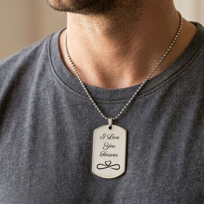 Lanț Inox Bărbați cu Plăcuță Army – Personalizat Gravură Text, Lanț cu Biluțe [2]