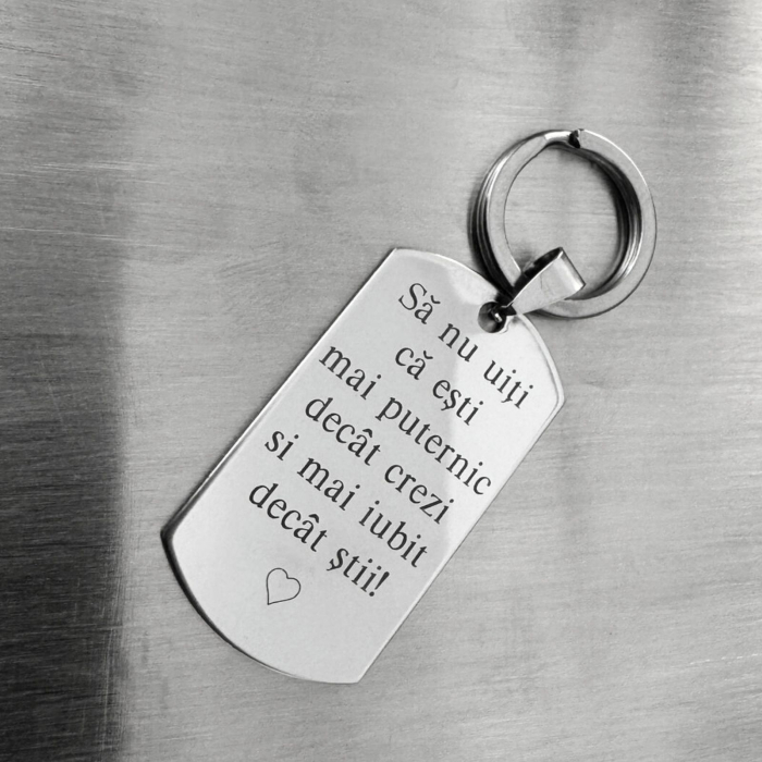 Breloc Chei Personalizat cu Poză și Text - Gravură Laser cu Garanție pe Viață, Plăcuță Inox 40x23 [11]