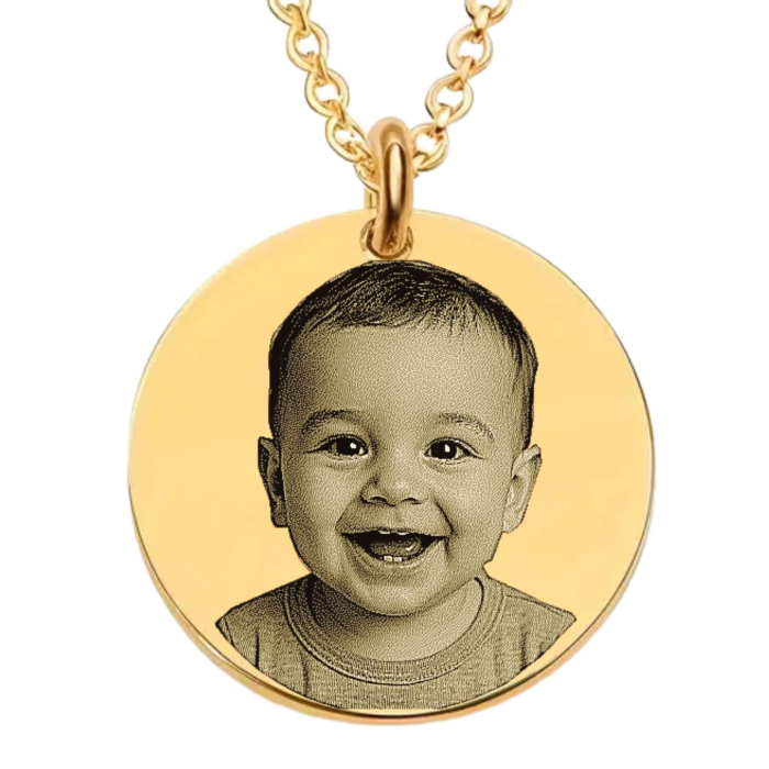 Cadou pentru Soție - Colier Auriu Personalizat Gravură Foto și Text, Oțel Inoxidabil [1]