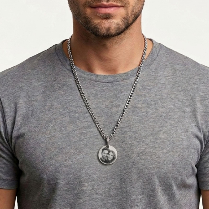Lănțișor cu Bănuț Personalizat cu Poză și Text – Oțel Inoxidabil, Unisex [2]