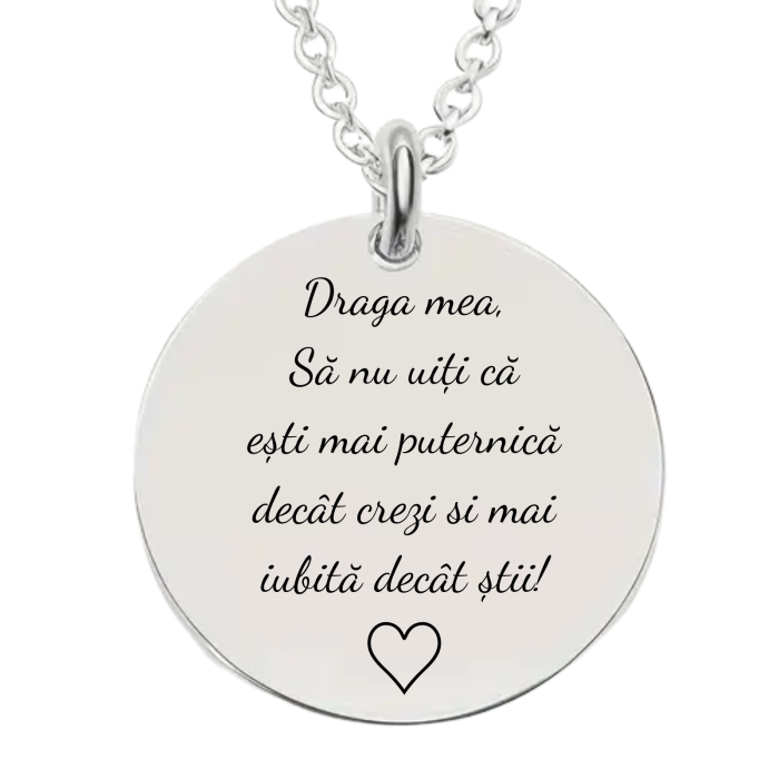 Colier Personalizat cu Mesaj „Ești mai puternică decât crezi și mai iubită decât știi” – Cadou pentru Ea (Gravură Predefinită) [1]