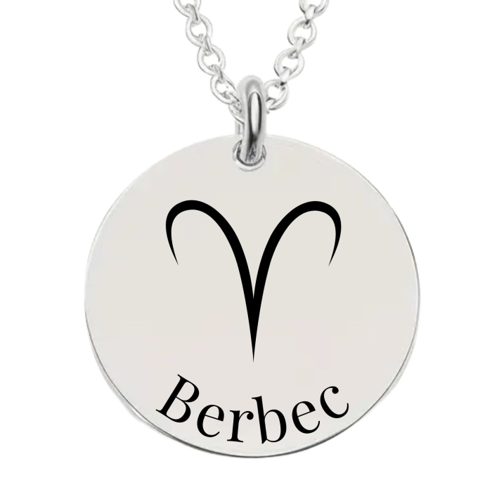 Colier Damă Personalizat cu Zodia Berbec și Text – Bănuț 20 mm, Lanț 45 cm, Inox Premium [1]