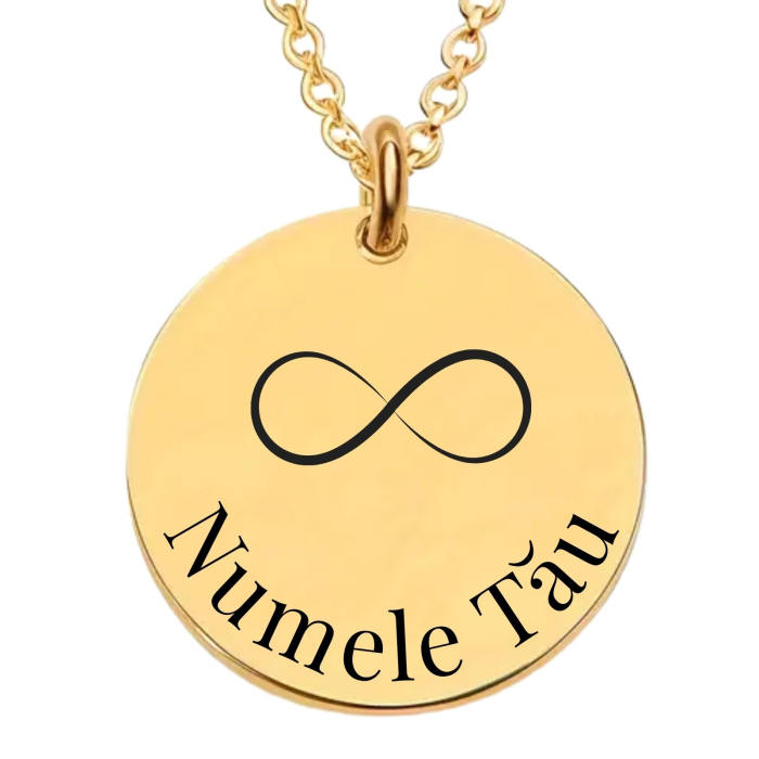 Lănțișor Personalizat cu Nume pentru Damă - Bănuț 20mm, Lungime Lanț 45 cm, Inox Premium Auriu [2]