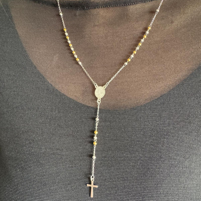 Rozariu Bicolor pentru Damă – Argintiu & Auriu, Oțel Inoxidabil, Lungime 53 cm [4]