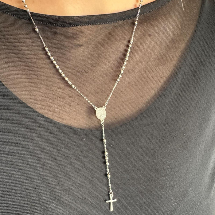 Rozariu Argintiu pentru Damă cu Biluțe de 3 mm, Lungime 53 cm, Oțel Inoxidabil [4]