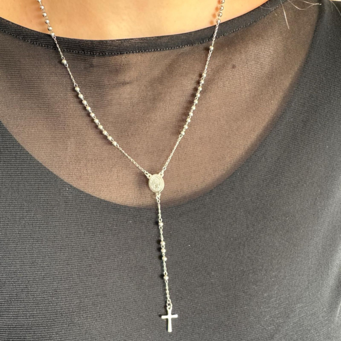 Rozariu Argintiu pentru Damă cu Biluțe de 3 mm, Lungime 53 cm, Oțel Inoxidabil [1]