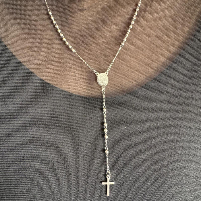 Rozariu Argintiu pentru Damă cu Biluțe de 3 mm, Lungime 53 cm, Oțel Inoxidabil [5]