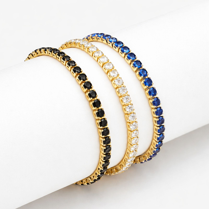 Set 3 Brățări Tennis Placate cu Aur 18K – Oțel Inoxidabil, Reglabile – Zirconiu Alb, Negru, Albastru [2]