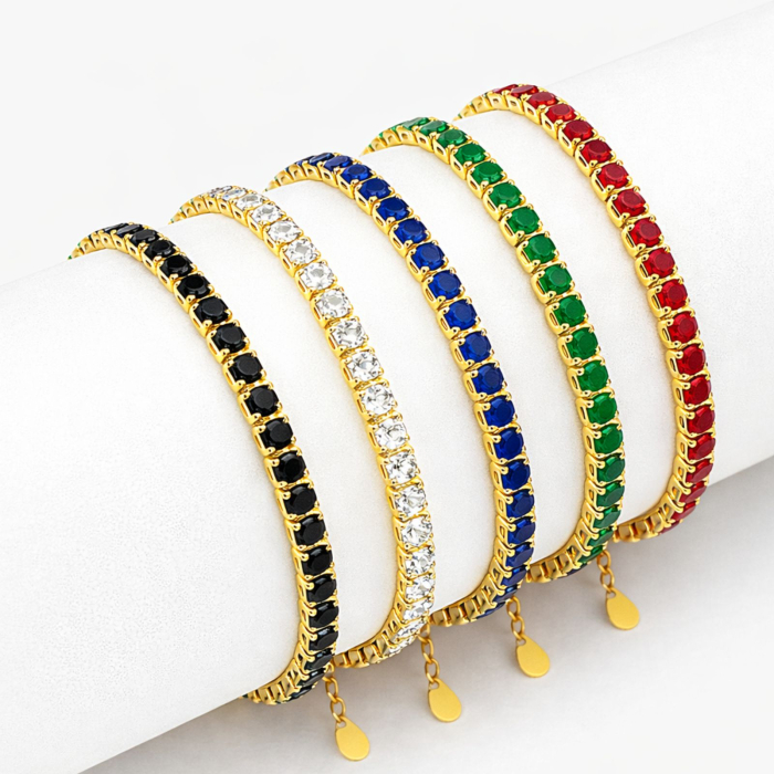 Set 5 Brățări Tennis Placate cu Aur 18K – Oțel Inoxidabil, Reglabile – Culori Mixte [2]