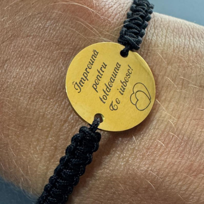 Set Brățări Cuplu Personalizate cu Poză și Text din Oțel Inoxidabil Auriu, Șnur Reglabil [3]