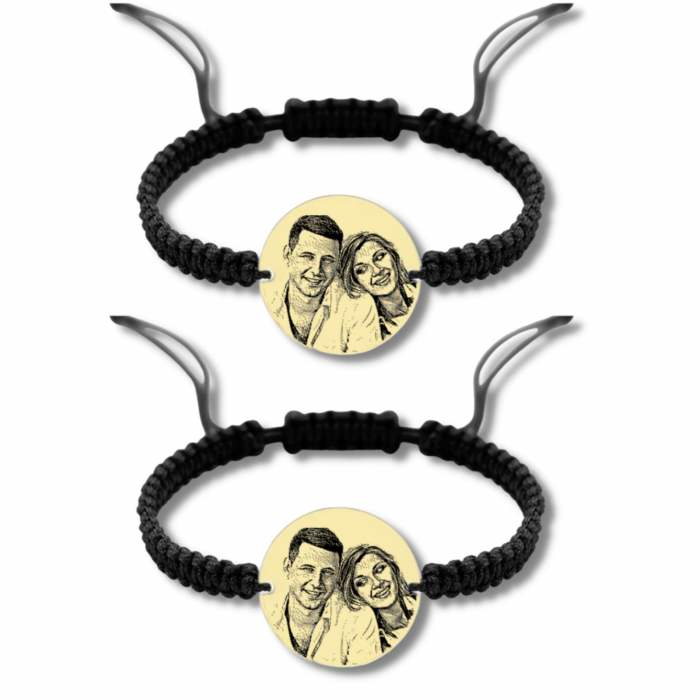 Set Brățări Cuplu Personalizate cu Poză și Text din Oțel Inoxidabil Auriu, Șnur Reglabil [1]