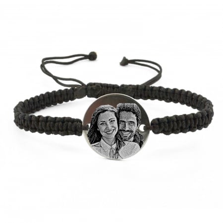 Brățări - Brățară cu Bănuț Personalizat cu Poză și Text din Oțel Inoxidabil, Șnur Reglabil