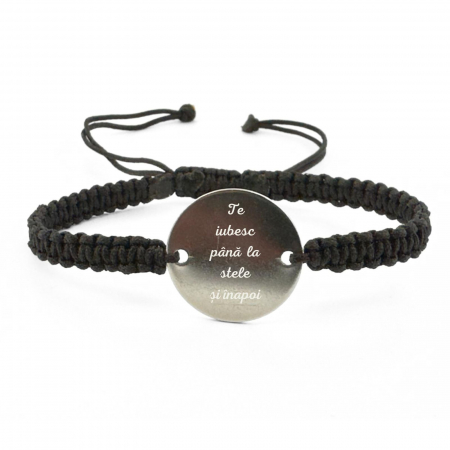 Brățări - Brățară cu Bănuț Personalizat Text din Oțel Inoxidabil, Șnur Reglabil