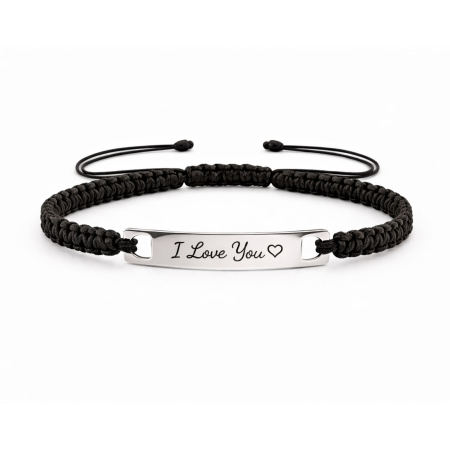 Brățară Bărbați cu Șnur și Plăcuță Inox Personalizată Text