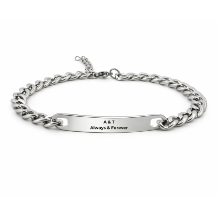 Brățări Personalizate cu Nume / Mesaje - Brățară Bărbați Personalizată Text – Plăcuță 40x8 mm, Lanț Reglabil, Oțel Inoxidabil Premium