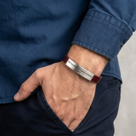 Brățară Bărbați Piele Maro Personalizată – Plăcuță Inox, Gravură Mesaj, Cadou Elegant [1]
