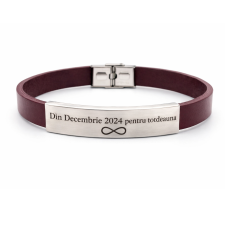 Brățări - Brățară Bărbați Piele Maro Personalizată – Plăcuță Inox, Gravură Mesaj, Cadou Elegant