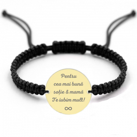 Brățară Personalizată cu Poză și Text din Oțel Inoxidabil Auriu, Șnur Reglabil [1]