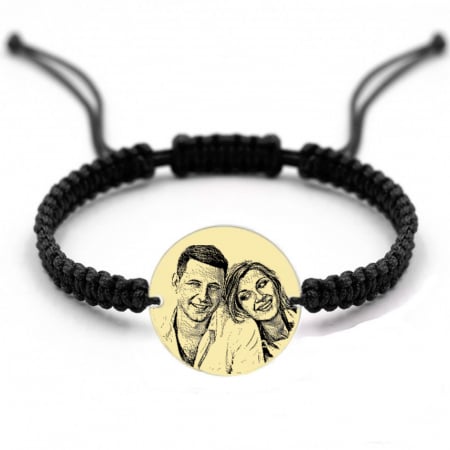 Brățări - Brățară Personalizată cu Poză și Text din Oțel Inoxidabil Auriu, Șnur Reglabil