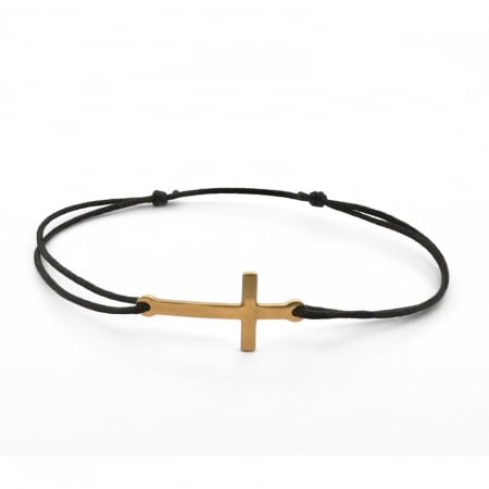 Brățări - Brățară cu Șnur și Cruciuliță Aurie Personalizată Text, Inox