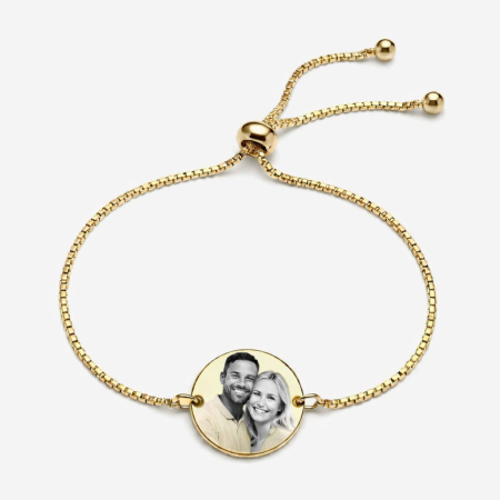 Brățări - Brățară Damă Personalizată cu Poză și Mesaj – Bănuț 20 mm, Inox Placat cu Aur 18K, Reglabilă