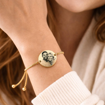 Brățară Damă Personalizată cu Poză și Mesaj – Bănuț 20 mm, Inox Placat cu Aur 18K, Reglabilă [1]