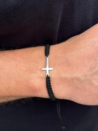 Brățară Inox Bărbați cu Cruciuliță Argintie Personalizată Gravură Text [2]