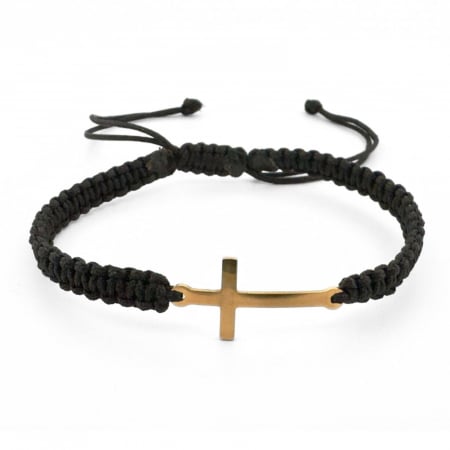 Brățări - Brățară Inox Bărbați cu Cruciuliță Aurie Personalizată Gravură Text