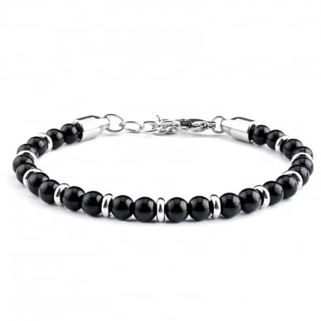 Brățări - Brățară Inox Bărbați cu Pietre Onix 6 mm – Lungime Reglabilă 19–23 cm