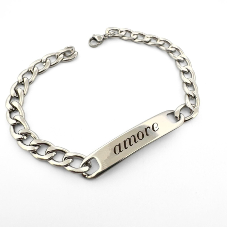 Brățară Inox Bărbați cu Plăcuță Personalizată – Lanț Cuban 5 mm, Text Gravabil