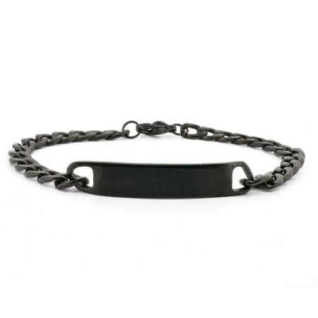Brățări - Brățară Inox Bărbați cu Plăcuță Personalizată Text – Lanț Cuban 5 mm, Culoare Neagră