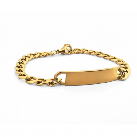 Brățară Inox Bărbați cu Plăcuță Personalizată Text – Lanț Cuban 5 mm, Auriu [2]