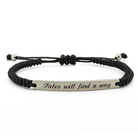 Brățară Inox Bărbați cu Șnur și Plăcuță Argintie Personalizată Text