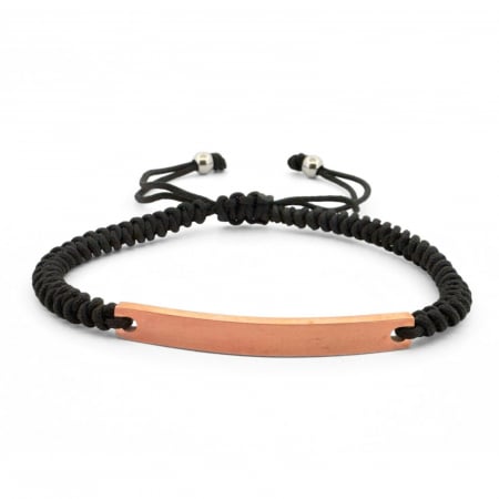 Brățări - Brățară Inox Bărbați cu Șnur și Plăcuță Roz-Aurie Personalizată Text