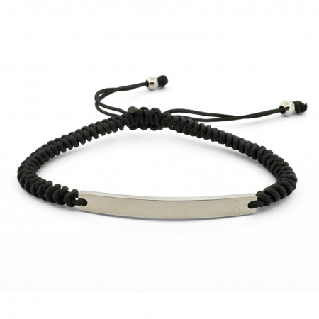 Brățară Inox Bărbați cu Șnur și Plăcuță Argintie Personalizată Text [3]