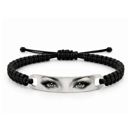 Brățări - Brățară Personalizată cu Poză – Ochii Iubitei, Șnur Reglabil, Plăcuță Inox Gravură Laser