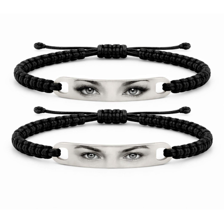 Brățări - Set Brățări Personalizate cu Poză – Ochii Iubitei/Iubitului, Șnur Reglabil, Inox Gravură Laser
